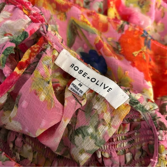 Rose + Olive Floral Ruffle Sleeve Top - Pink and Red M - Picture 6 of 10
